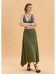 Khaki Asymmetrical Skirt with Zipper Detail and Slit 4639